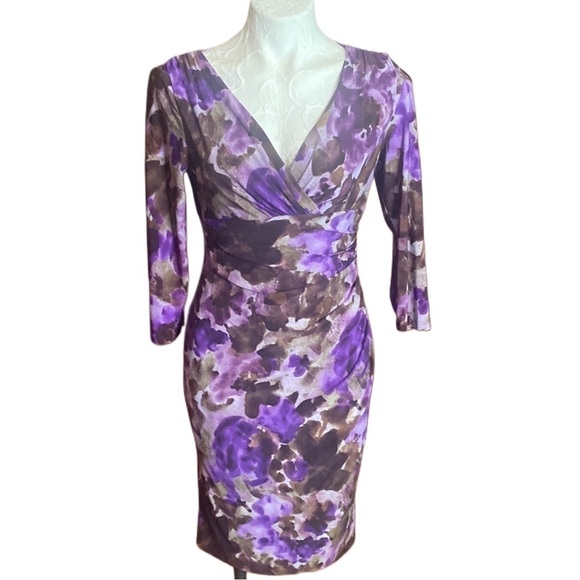 American Living Dresses & Skirts - Floral watercolor inspired ruched American Living dress empire waist midi sz 4
